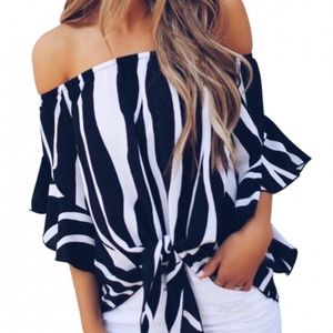 Off The Shoulder Vertical Stripes Black & white